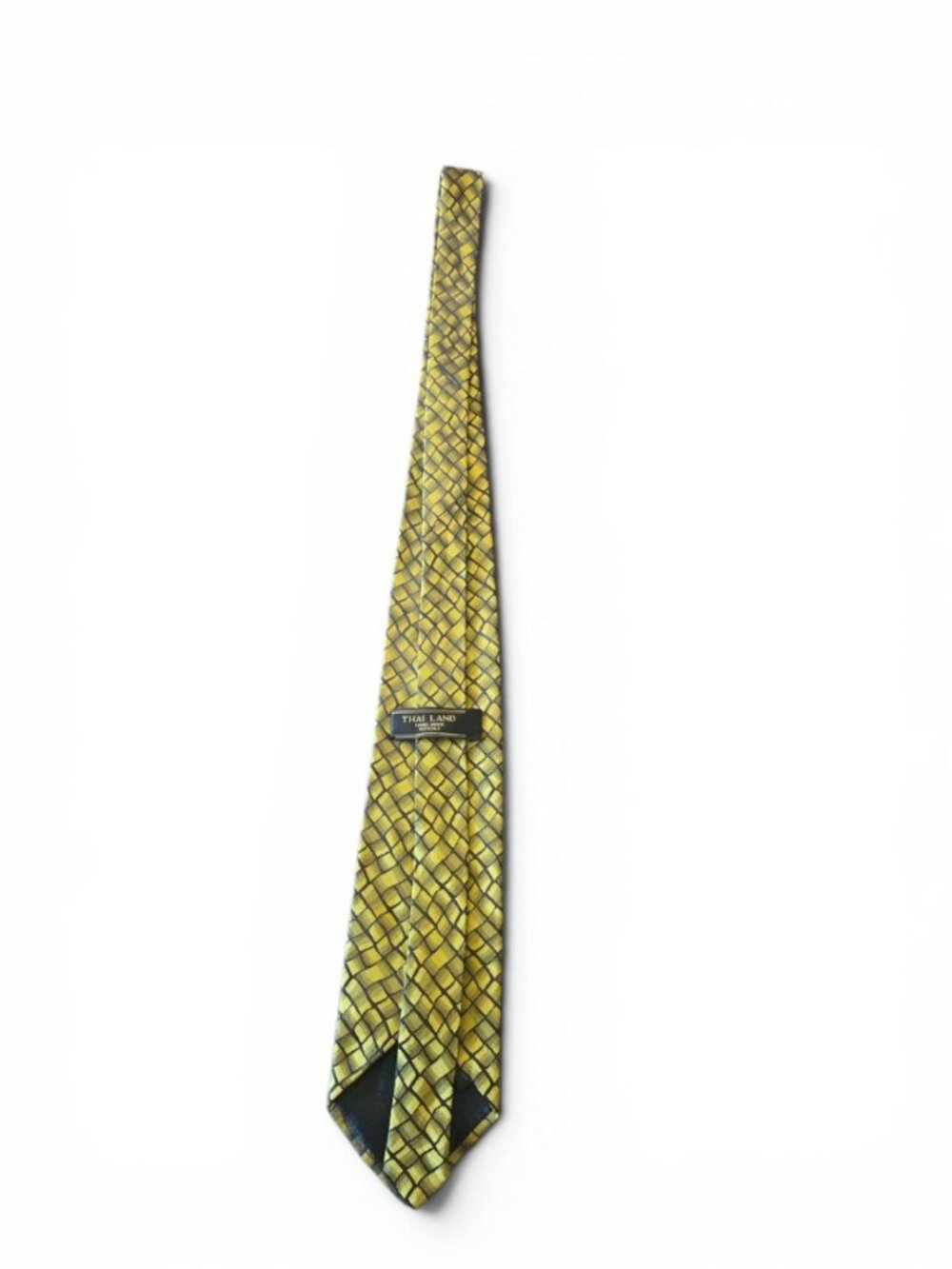 Thai Land Handmade 100% Silk Tie Gold Yellow Black Geometric Woven Necktie 57" - Picture 10 of 10